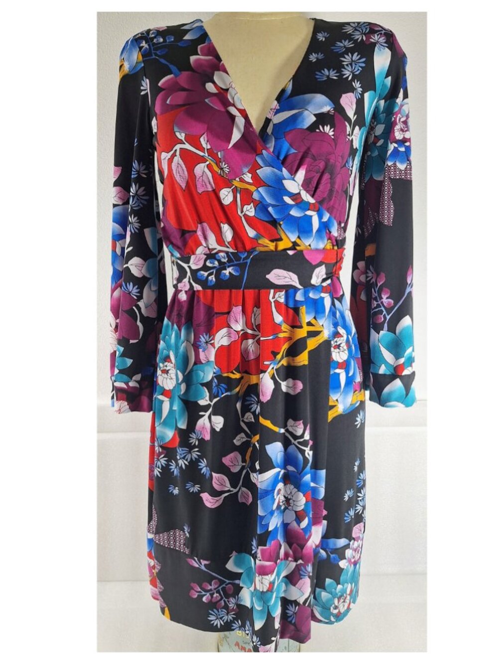 Calvin Klein 3/4 Sleeve Floral Belted Dress Women Size 4 - see pics